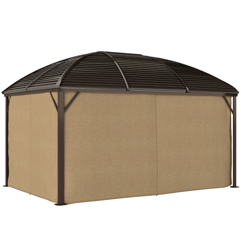 Outsunny 3 x 4m Hardtop Gazebo Canopy with Metal Roof, Aluminium Gazebo Permanent Pavilion with Netting and Curtains, Brown
