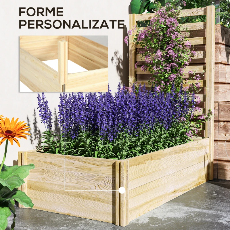 Outsunny Strat pentru Grădină Înălțat cu Fund Deschis, 115x60x110 cm, Lemn Natural