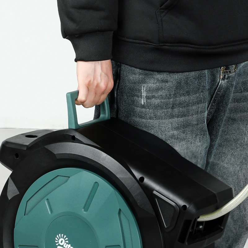 Outsunny Retractable Hose Reel Wall Mounted, 30+2m Garden Hose Pipe Reel with Lock, Auto Rewind, 7 in 1 Spray Nozzle, Includes Wall Fixings, 180° Swivel, Outdoor Watering, 59 x 23 x 42 cm, Green