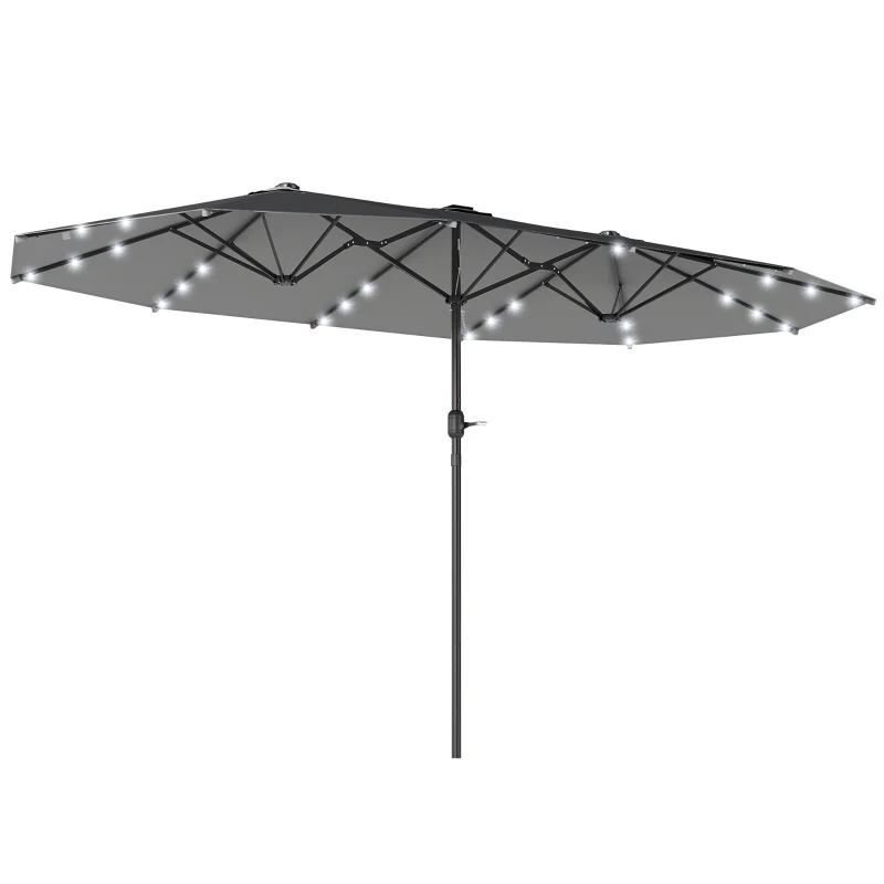 Outsunny 4.4m Double-Sided Sun Umbrella Patio Parasol LED Solar Lights Dark Grey