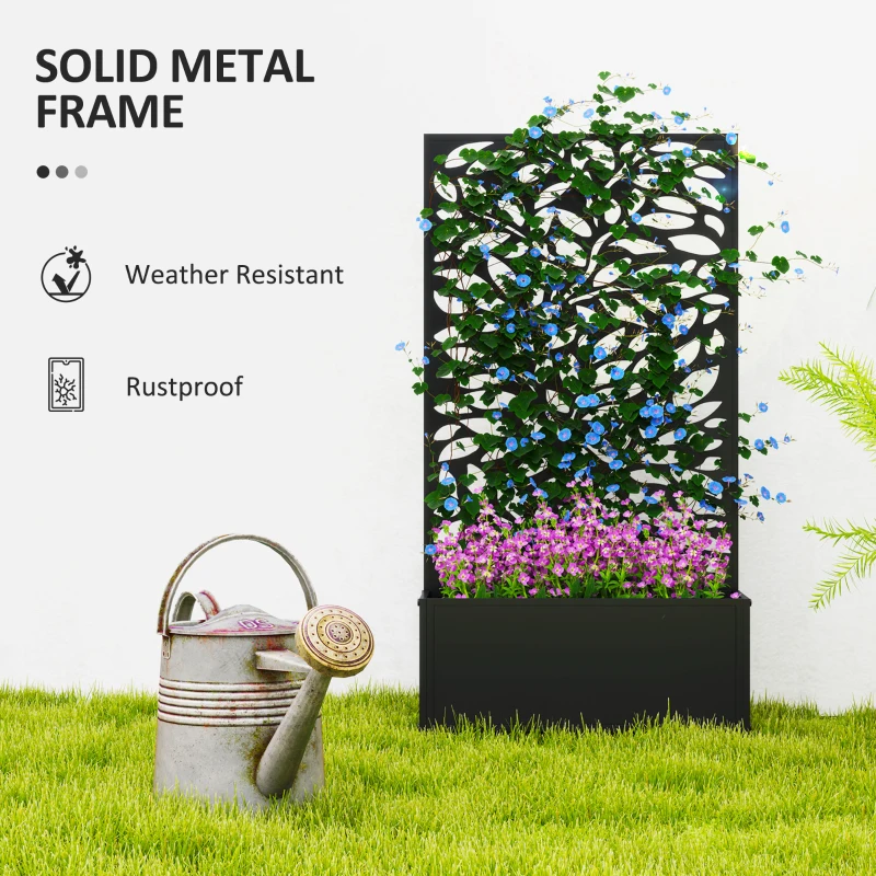 Outsunny Outdoor Metal Planter, with Back Trellis - Black