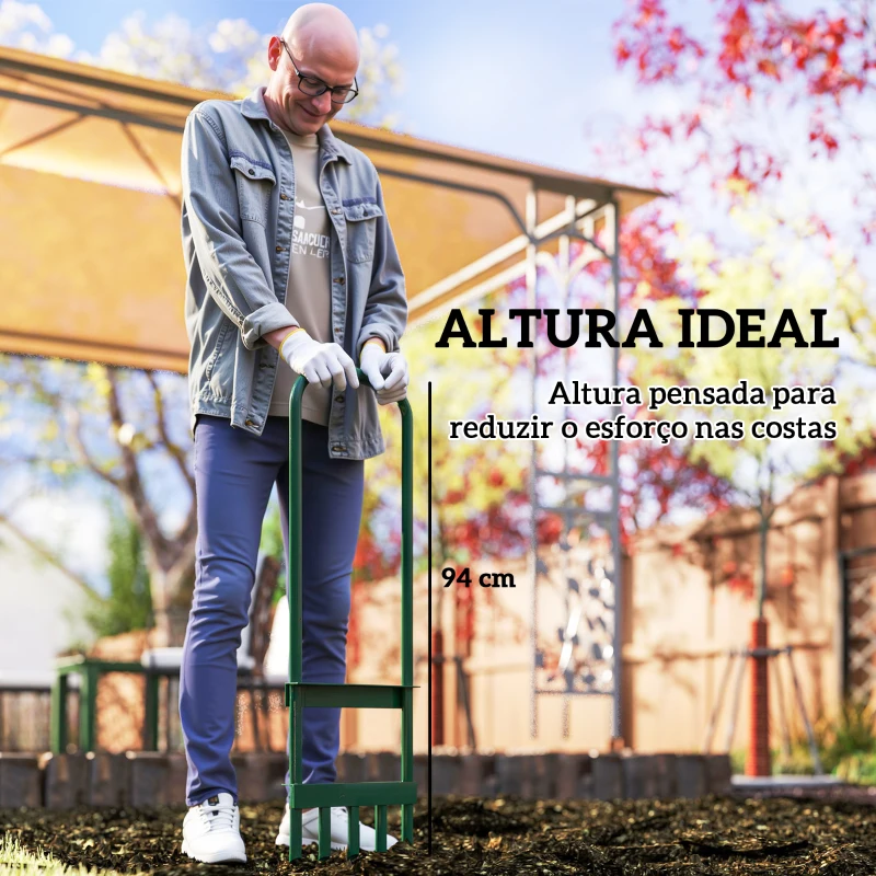 Outsunny Arejador de Relva com com 5 Espigões Arejador de Relva Manual com Cabo Antiderrapante para Jardim e Cuidado do