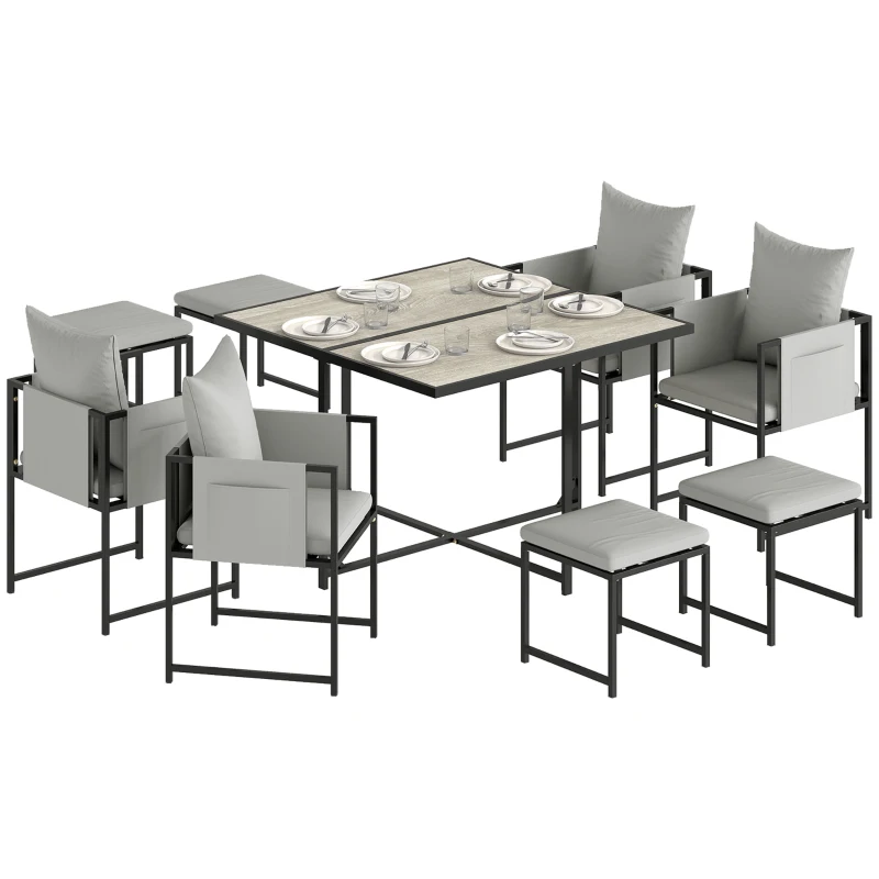 Outsunny Nine-Piece Steel Frame Garden Dining Set - Dark Grey
