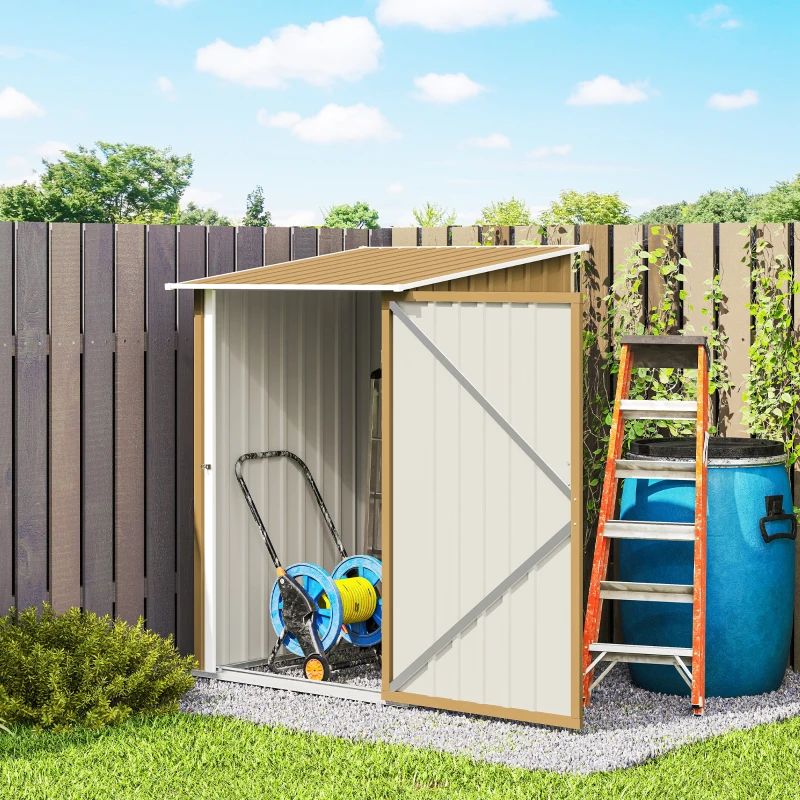 Outsunny Casetta da Giardino Porta Attrezzi in Acciaio Galvanizzato con Porta a Battente, 100x104x160 cm, Giallo