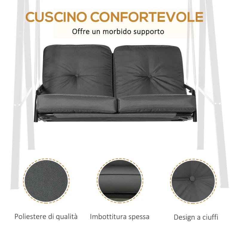 Outsunny Dondolo 2 Posti con Tettuccio Regolabile e Cuscini, in Acciaio e Poliestere, 144x117x173 cm, Grigio