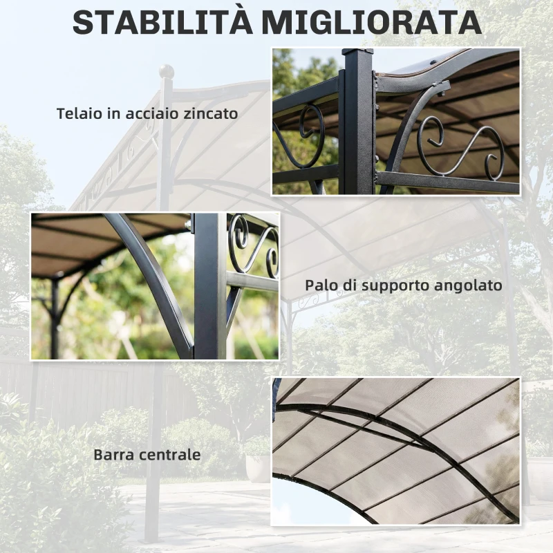 Outsunny Pergola Gazebo 3x3 m con Tetto ad Arco, in Metallo e Poliestere 180g/m², Bianco Crema