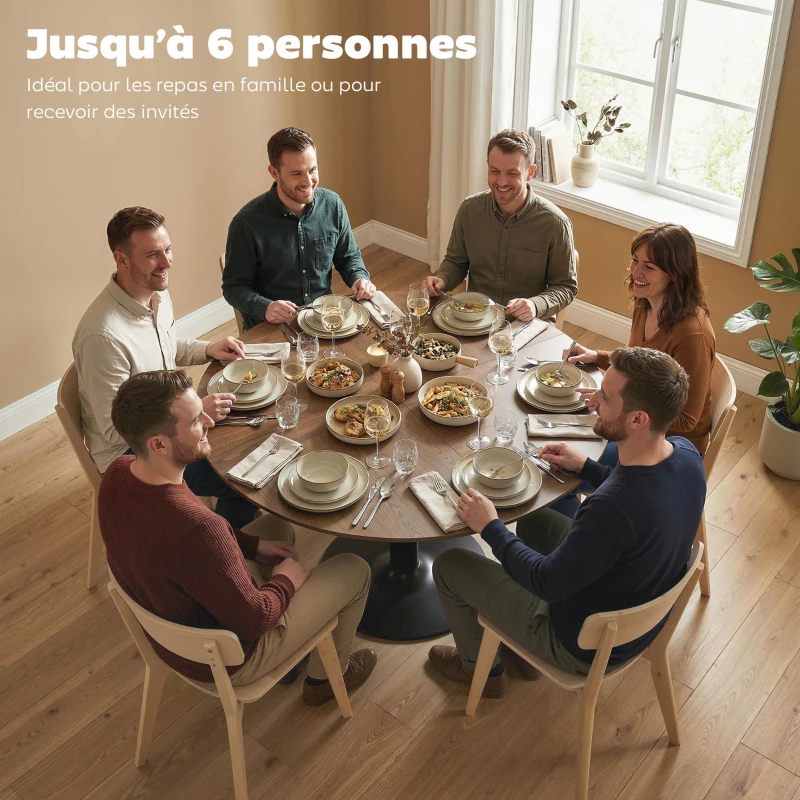 HOMCOM Table à manger ronde pour 4-6 personnes, table de cuisine avec large plateau et base en acier, Ø 110 x 78 cm, marron