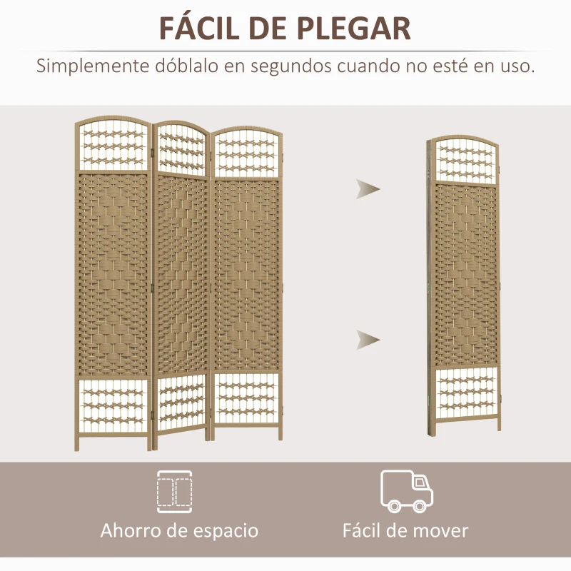 HOMCOM Biombo Separador de Ambientes de 3 Paneles Plegable de Cuerda de Papel 120x170cm Decoración para Dormitorio Natural
