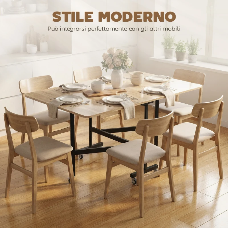 HOMCOM Tavolo Pieghevole per 4-6 Persone con 2 Ribalte e Ruote con Freno, 120x80x73 cm, Rovere