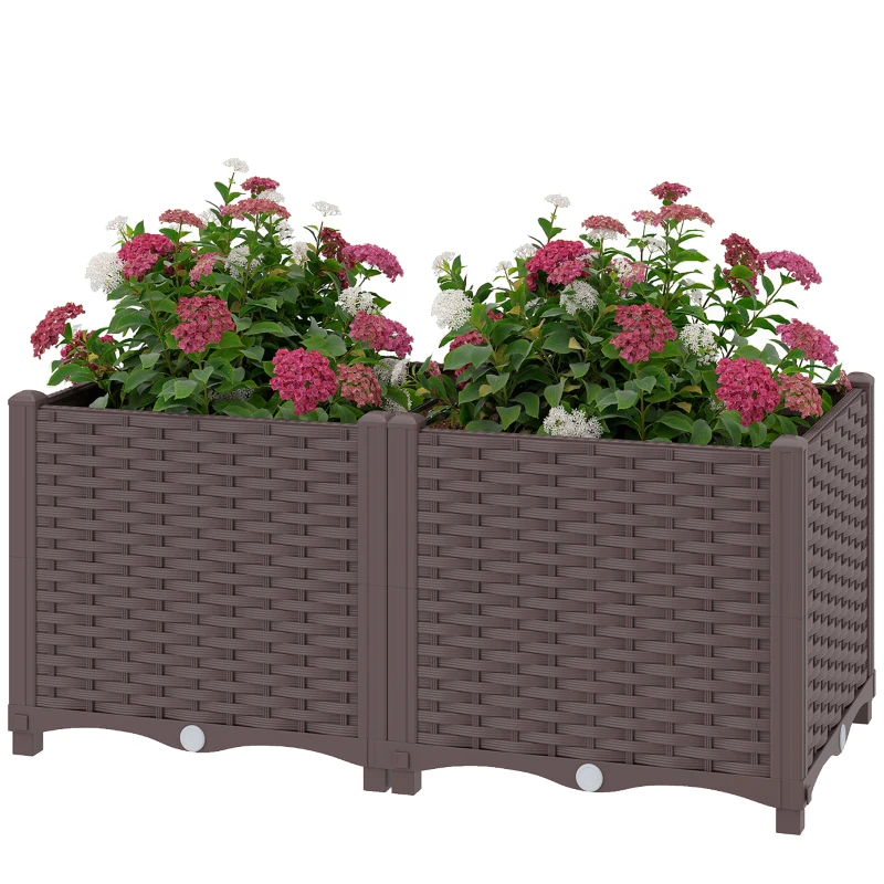 Outsunny Plastic Raised Garden Bed with Legs, Self Watering Elevated Planter Boxes with Drainage Holes and Plugs