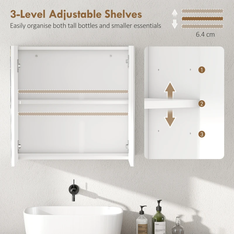 HOMCOM Double-Door Bathroom Mirror Cabinet - White