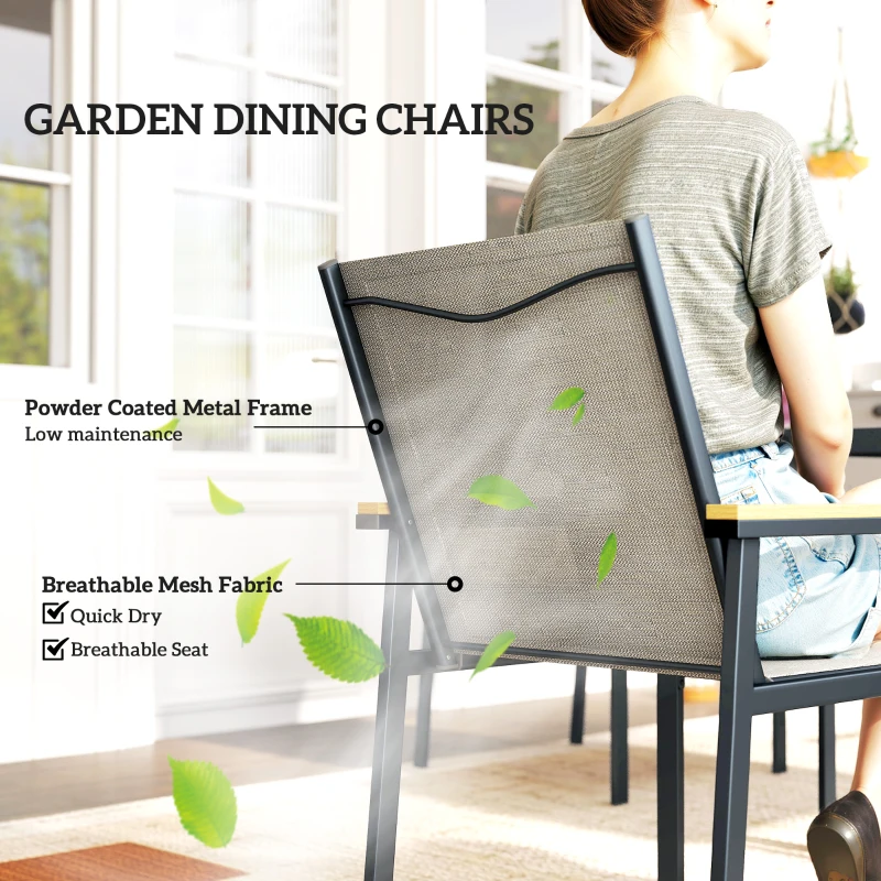 Outsunny Five-Piece Metal Dining Set, with Glass-Top Table - Khaki