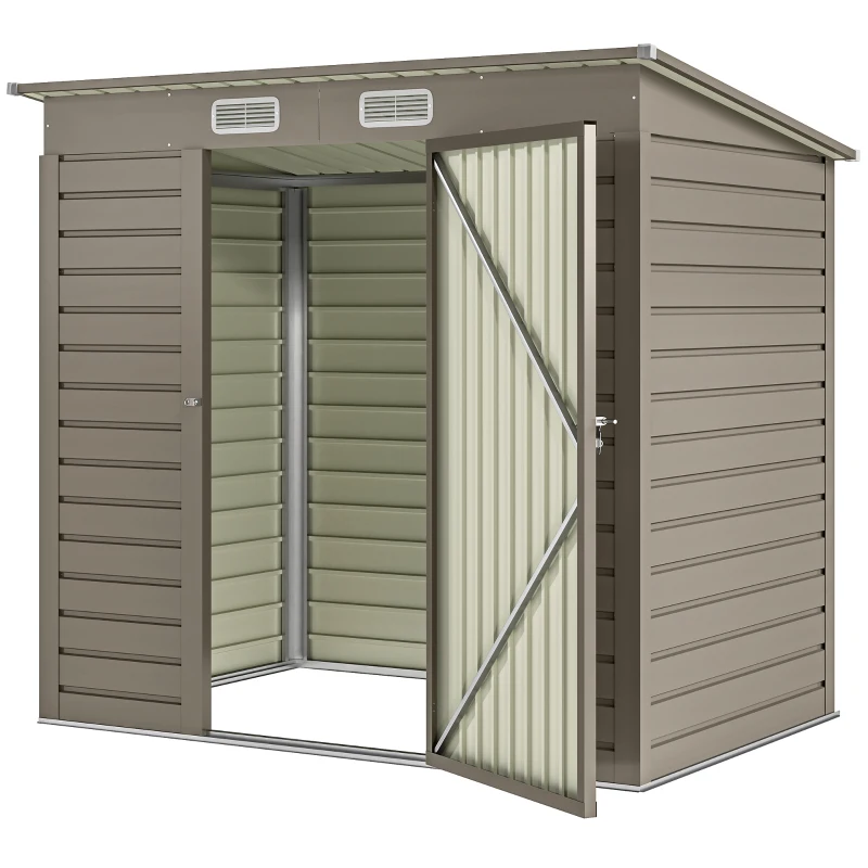 Outsunny 4 x 6ft Galvanised Metal Garden Shed, with Locking Door - Grey