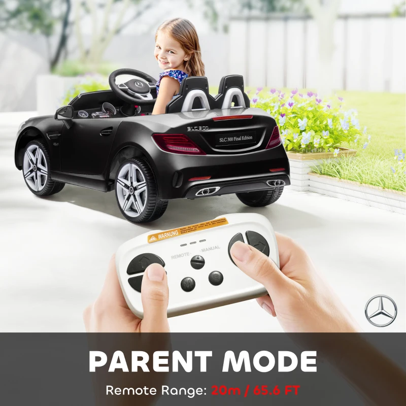 HOMCOM Benz SLC 300  Licensed 12V Kids Electric Ride On, with Music, Remote Control, LED Headlights, Horn, Black