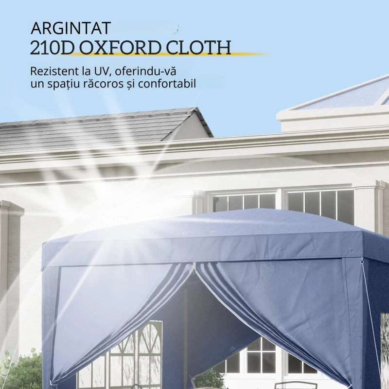 Outsunny Pavilion de Grădină Pliabil din Oțel cu Pereți Laterali, 3x3m, Albastru