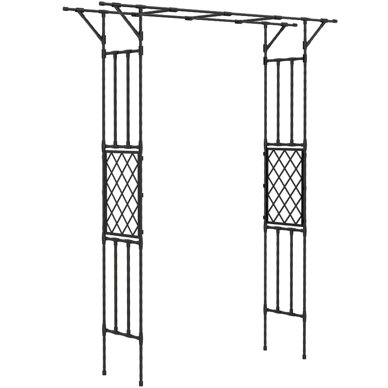Outsunny Garden Arch, PE-Coated Steel Arbour Trellis for Climbing Plants, Rose Arch, 180 x 40 x 215 cm, Black