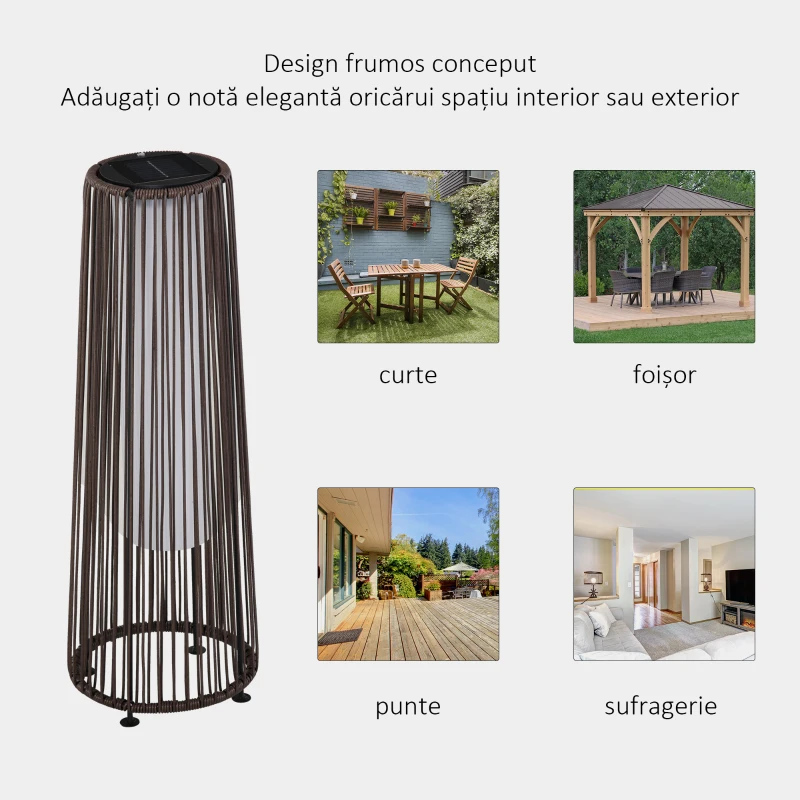 Outsunny Lanternă Solară de Grădină cu Panou de Încărcare, Lampă solară de Exterior din Metal și Ratan, Ø21.5x61 cm, Maro