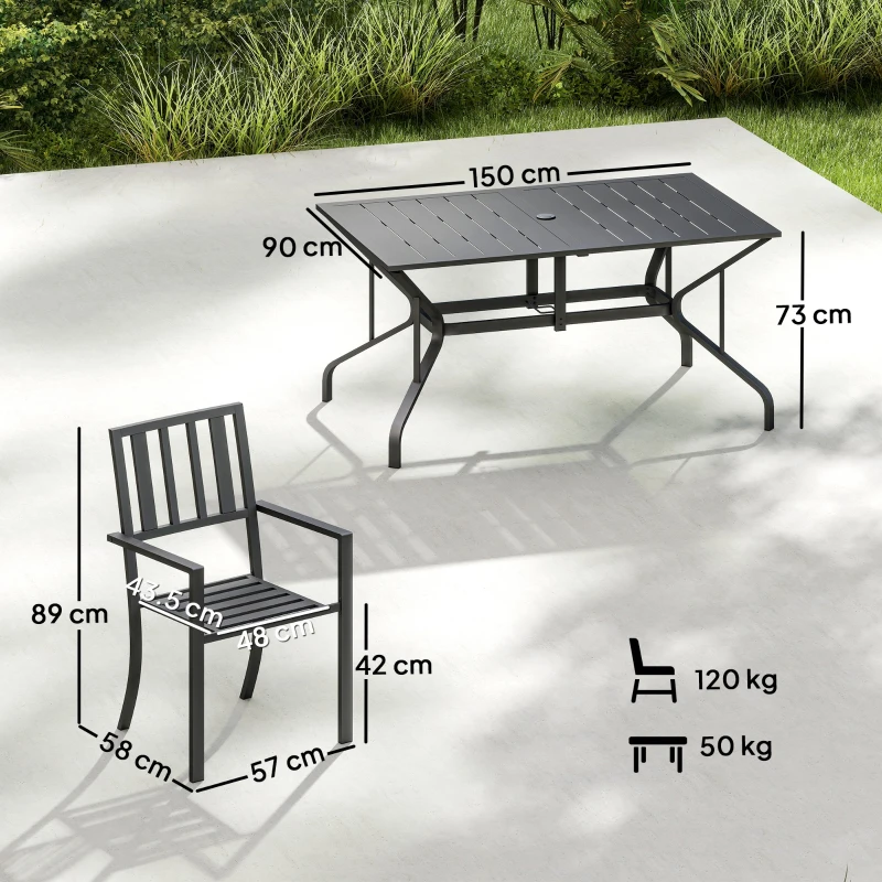 Outsunny 7 Pieces Garden Table and Chairs 6 Seater Outdoor Table and Chairs with Umbrella Hole, for Poolside, Garden, Black