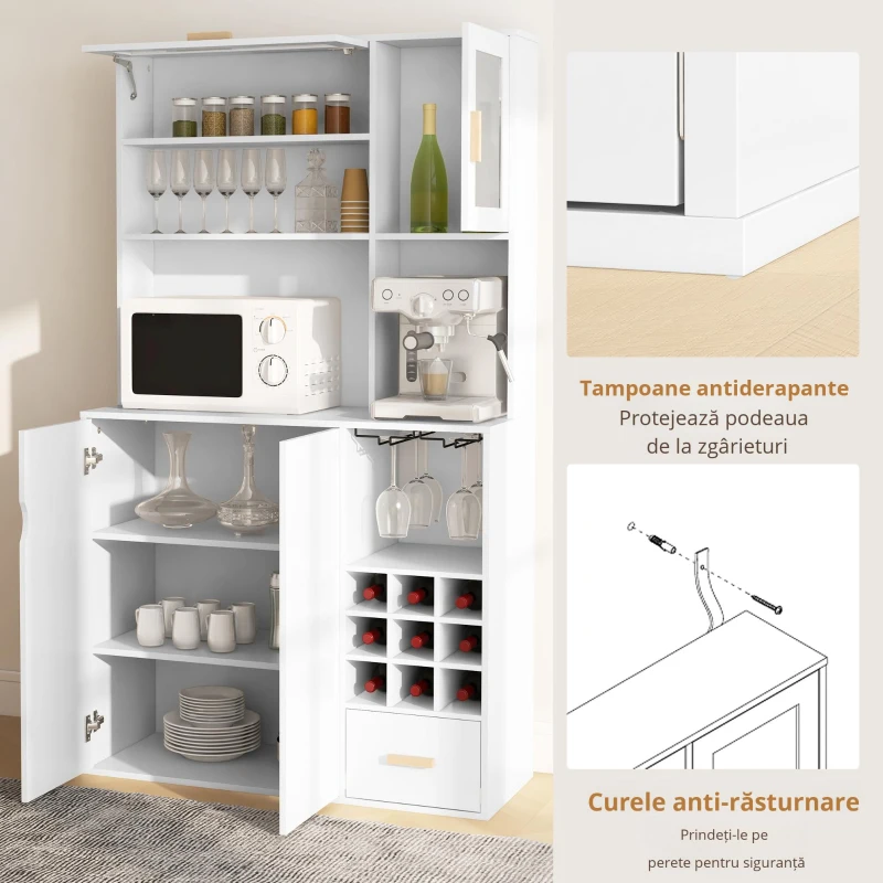 Homcom Dulap Bucatarie Multifunctional – Depozit Vin, Blat & Rafturi Sticla(m-4)