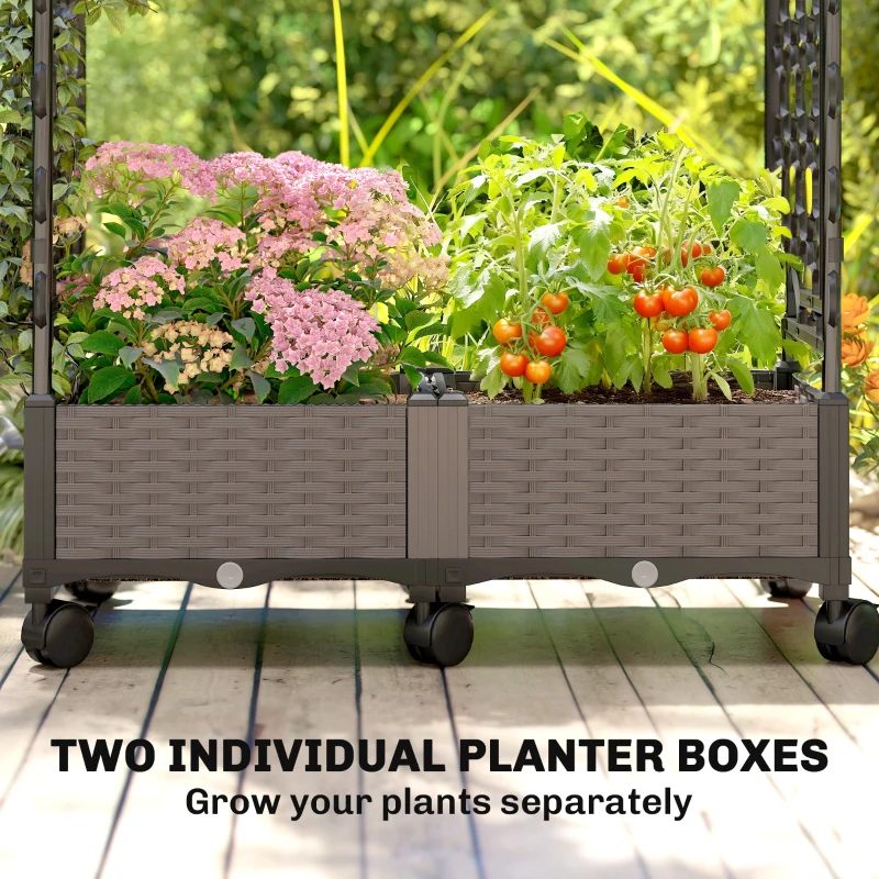 Outsunny Raised Garden Bed with Arch Trellis, Raised Bed for Garden on Wheels with Side Trellis, Self Watering Planter Box