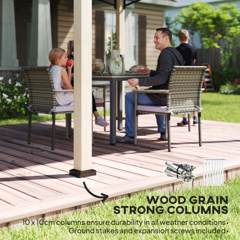 Outsunny 3 x 3 m Decorative Metal Gazebo - Black/Wood-Effect