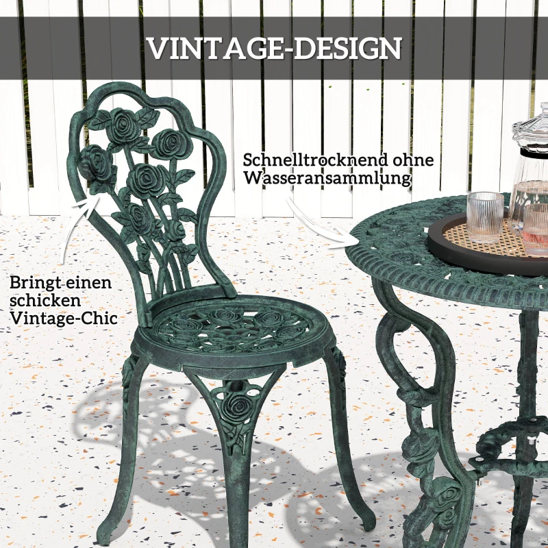 Outsunny 3-delige bistroset Balkonset tuinmeubelen balkon gegoten aluminium antiek groen(m-5)
