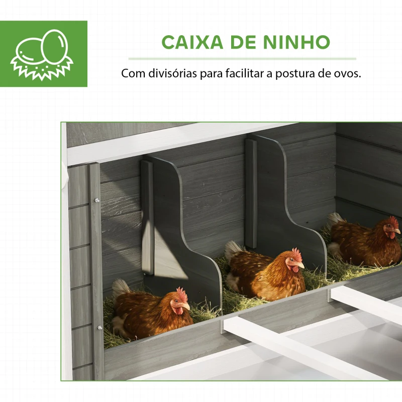 PawHut Galinheiro de Madeira Grande para Exterior com 2 Ninhos Cercado Telhado de Asfalto Bandeja Removível e Rampa 347x160x150 cm Cinzento Escuro