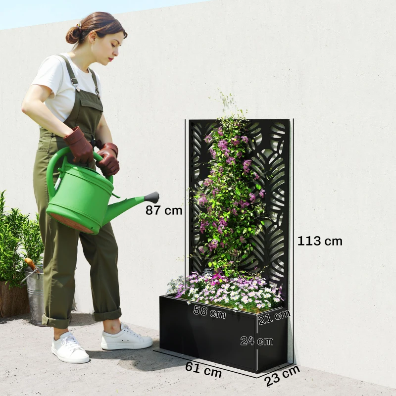 Outsunny Metal Garden Bed for Garden with Trellis, Wall Mounted or Freestanding Raised Planter with Privacy Screen