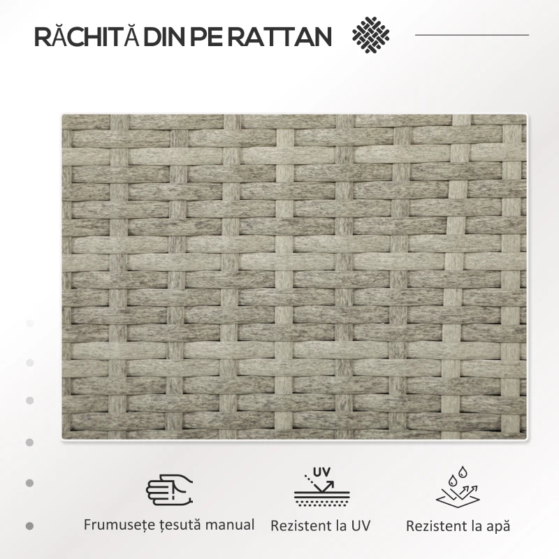 Outsunny Bancă din ratan pentru 2 persoane pentru grădină, scaun împletit pentru curte cu masă de ceai din sticlă