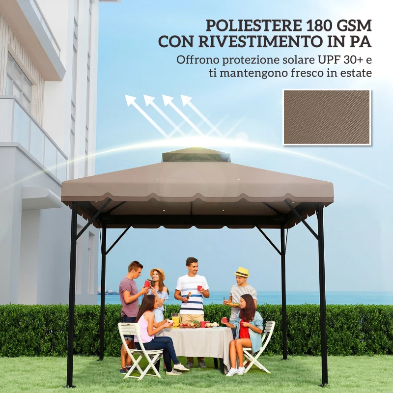 Outsunny Copertura per Gazebo 3x3 m a 2 Livelli con 8 Fori di Drenaggio, in Poliestere Cachi e Marrone