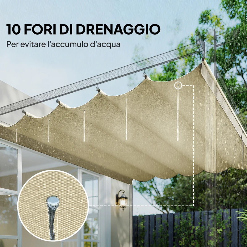 Outsunny Tetto per Gazebo Pergola con 10 Fori di Drenaggio in Poliestere, 250x255 cm, per Pergola 3x3m, Crema