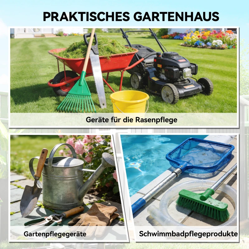 Outsunny Metalen gereedschapsschuur 1,37 m², afsluitbare schuur met ventilatie, schuin dak en handschoenen, 163 x 90 x 179 cm