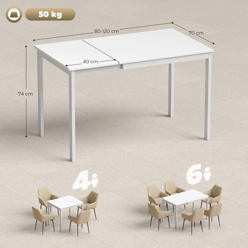 HOMCOM Extendable dining table 80-120 cm for 4-6 people, space-saving kitchen table with easy extension function, Natural