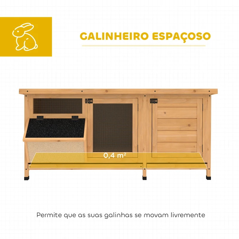 PawHut Coelheira de Madeira Gaiola para Coelhos com Telhado Asfáltico Rebatível Portas com Fecho Bandejas Removíveis 112x50x54 cm Amarelo
