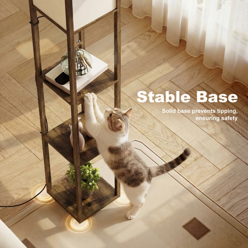 HOMCOM 3-Tier Floor Lamp, Floor Light with Storage Shelf, Reading Standing Lamp with Acrylic Shade for Living Room, Bedroom, Kitchen, Dining Room, Office, Dorm, 160cm, Brown