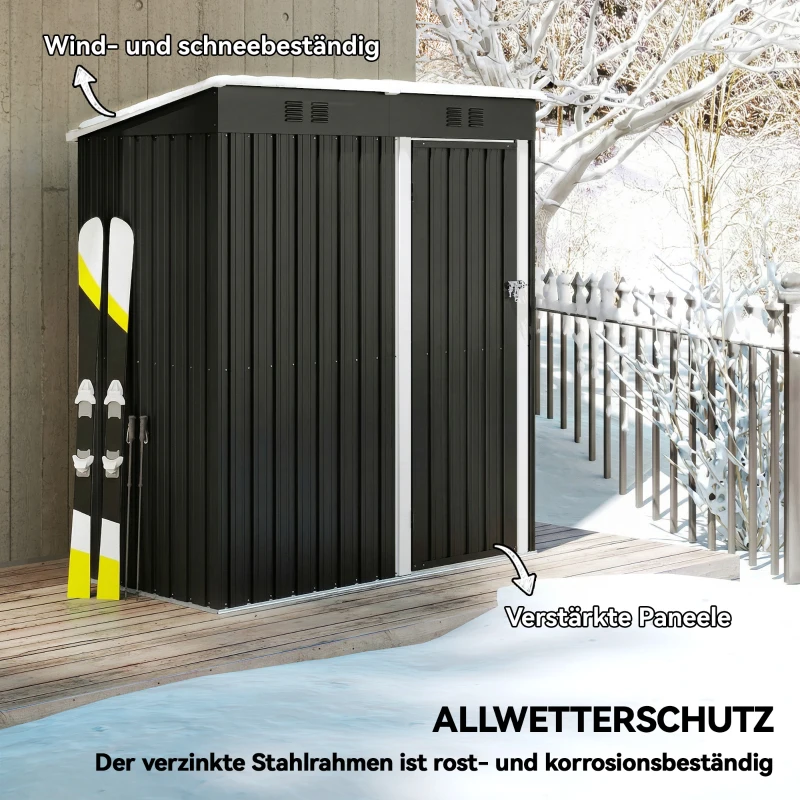 Outsunny Metalen gereedschapsschuur 1,37 m², afsluitbare schuur met ventilatie, schuin dak en handschoenen, 163 x 90 x 179 cm