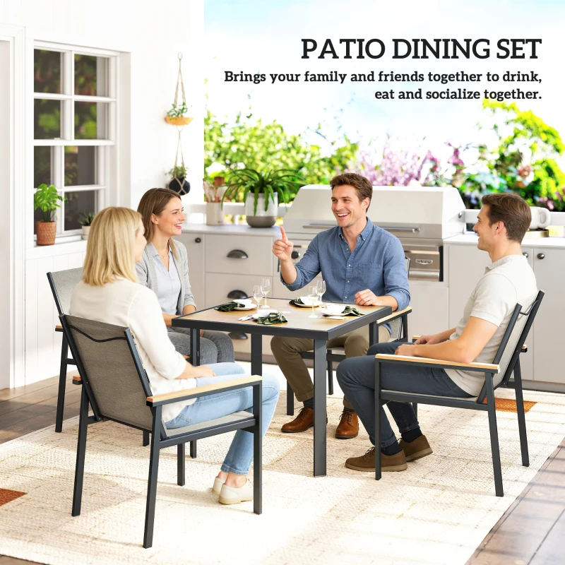 Outsunny Five-Piece Metal Dining Set, with Glass-Top Table - Khaki