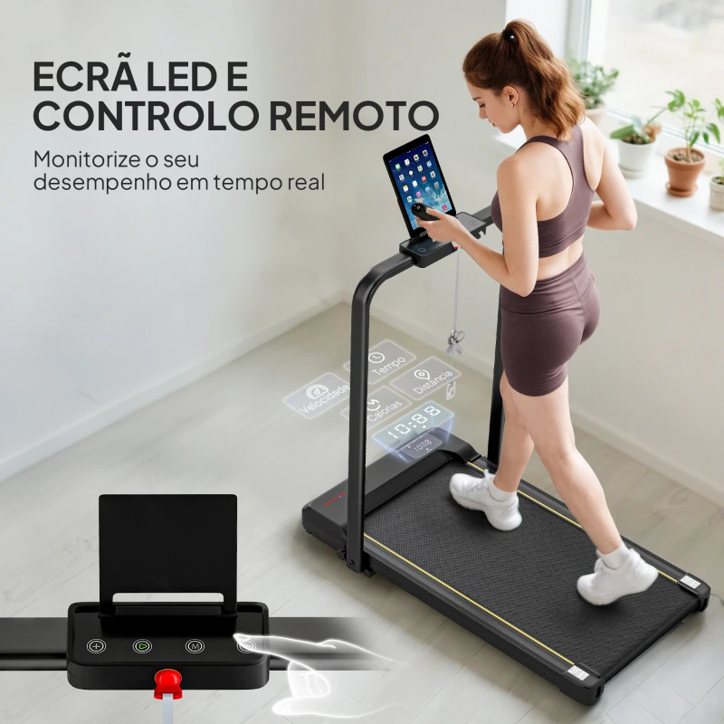SPORTNOW Passadeira Dobrável com Inclinação Passadeira Elétrica com 2,0HP 6 km/h Ecrã LED e Controlo Remoto103x55x100 cm Preto