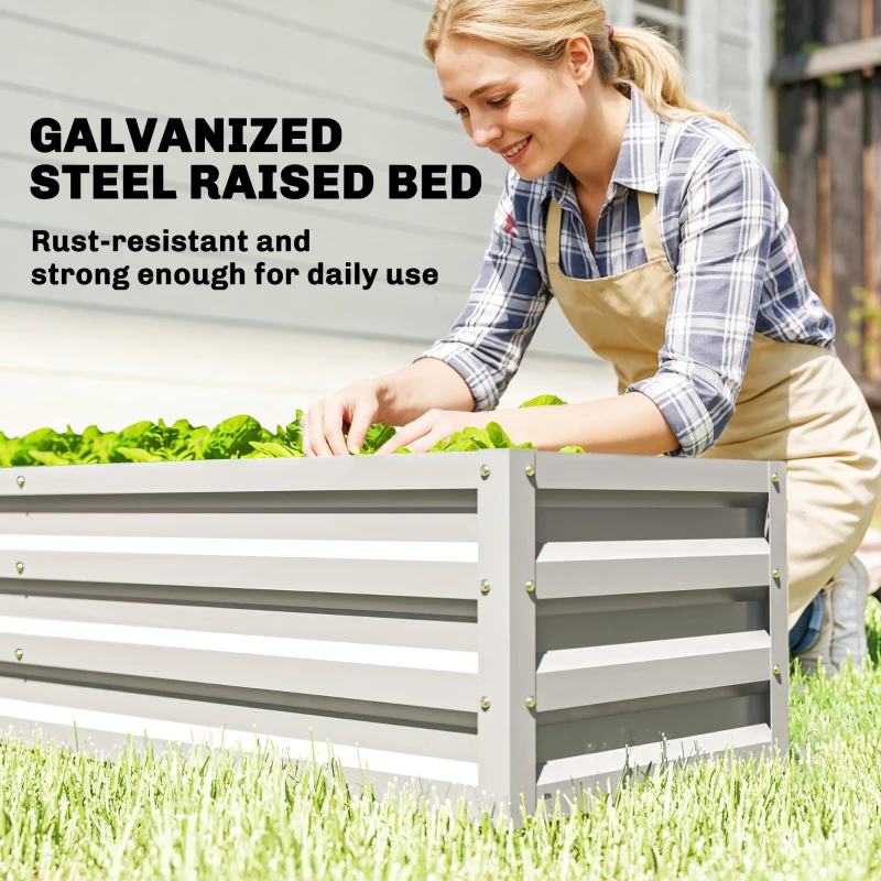 Outsunny Small Greenhouse with Raised Garden Bed, Galvanised Walk-in Greenhouse with Roll Up Windows, 141 x 141 x 190 cm, White