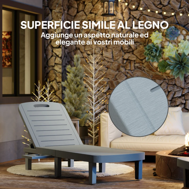 Outsunny Set 2 Lettini Prendisole con Schienale Regolabile e Vassoi, in Polipropilene, 62x158x88 cm, Grigio Scuro