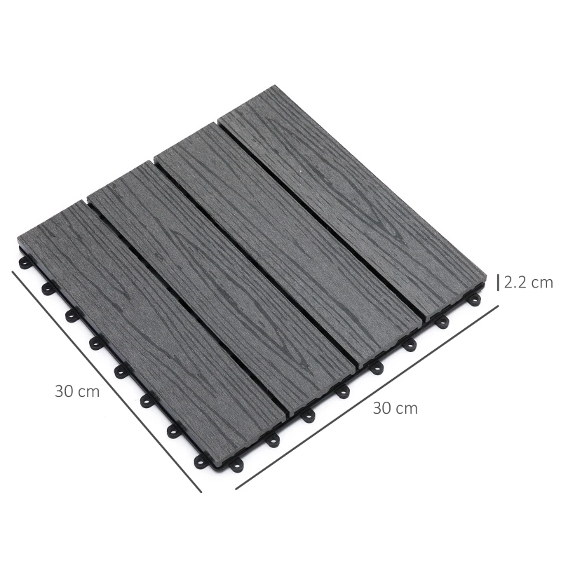 Outsunny WPC Interlocking Decking Tiles, Pack of 11 Interlocking Patio Paving Slabs, 30 x 30 x 2.2 cm, Grey