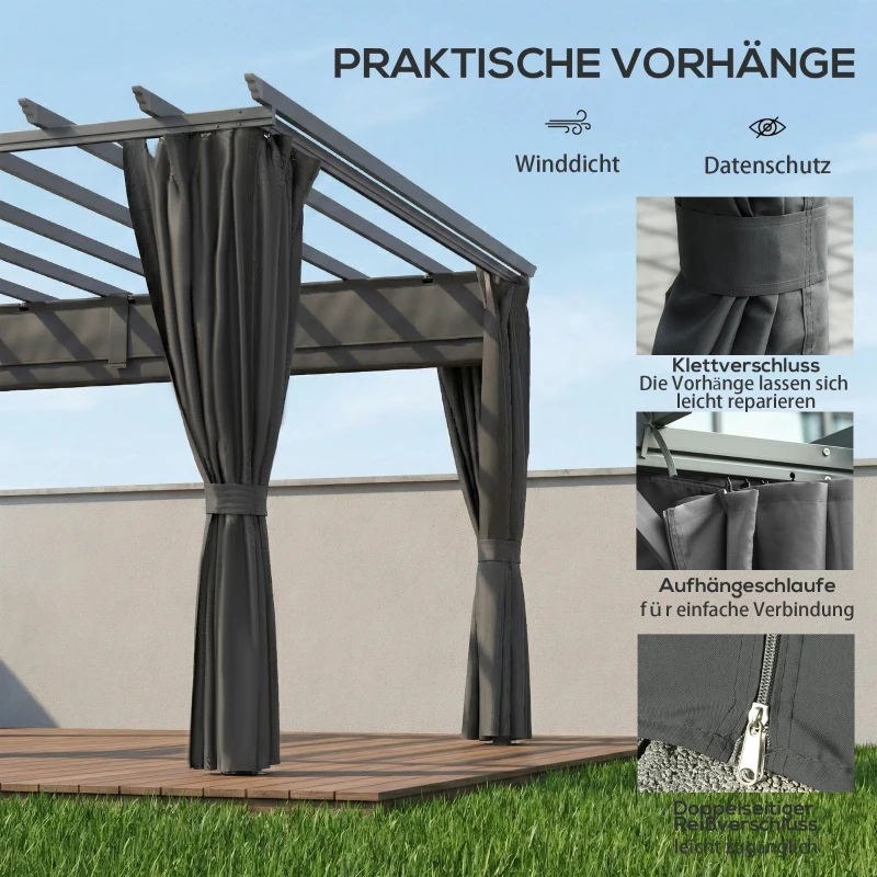 Outsunny Pergola ca. 3,6x3 m Tuinpaviljoen Terrasoverkapping van Aluminium Tuinoverkapping met Verstelbaar Dak Donkergrijs