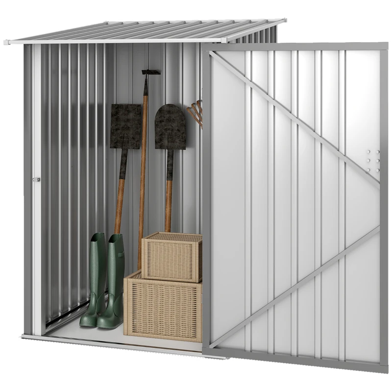 Outsunny 3.3 x 3.4ft Lean To Steel Garden Shed, with Locking Door - Grey