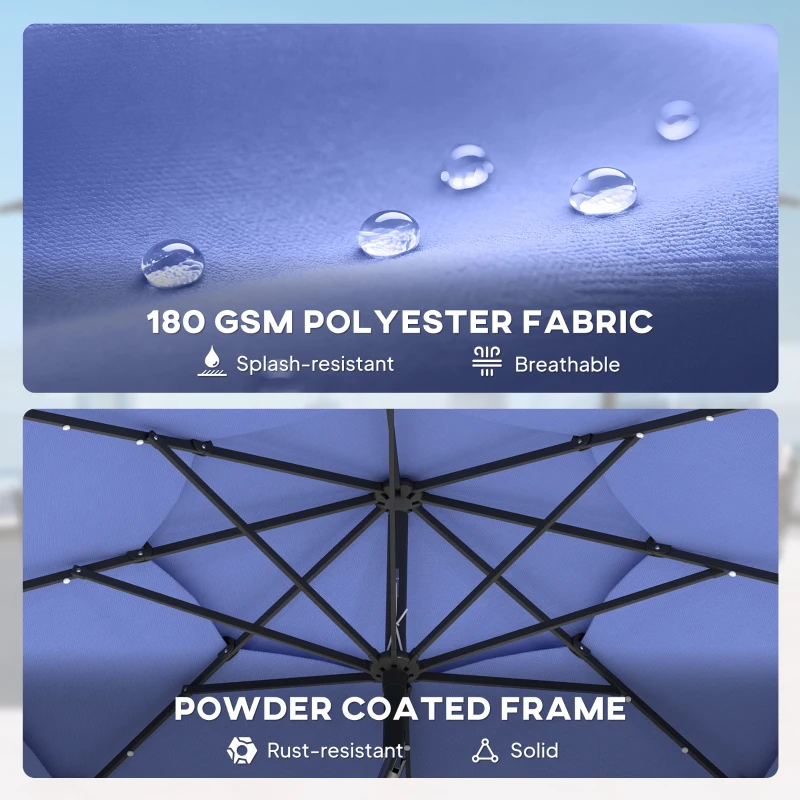 Outsunny 2.8 m Garden Parasol Umbrella with LED Solar Light, Parasol Cover, 3 Tier Outdoor Table Market Patio Umbrella, Navy Blue