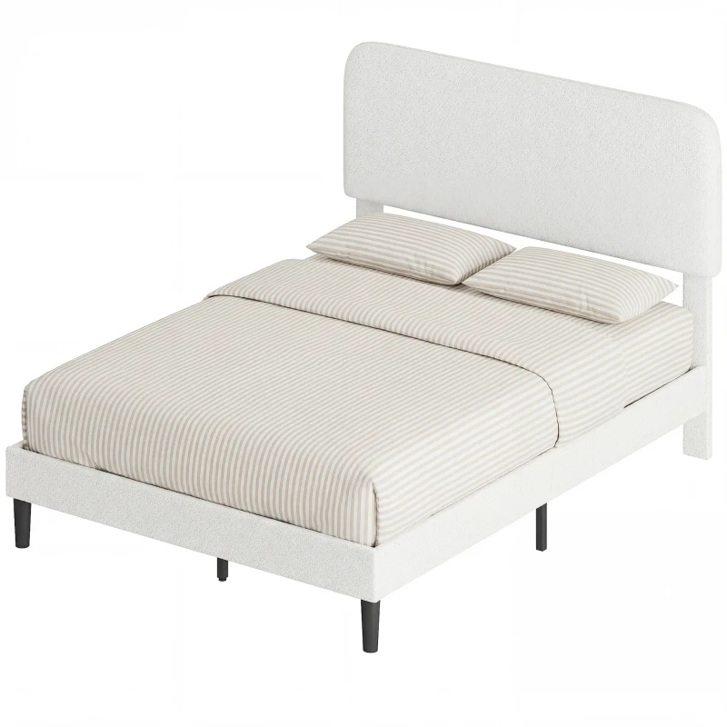 HOMCOM Letto matrimoniale imbottito 140x190 cm con testiera regolabile e doghe, Bianco