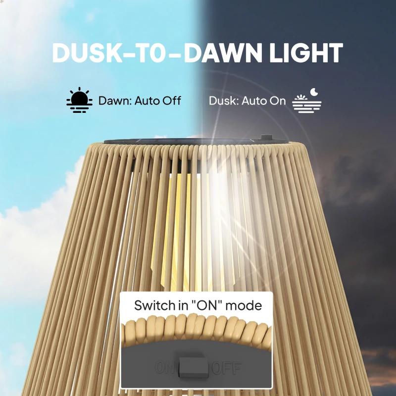 Outsunny Solarny stojak na lampę rattanową LED w stylu Boho wodoodporna IP44