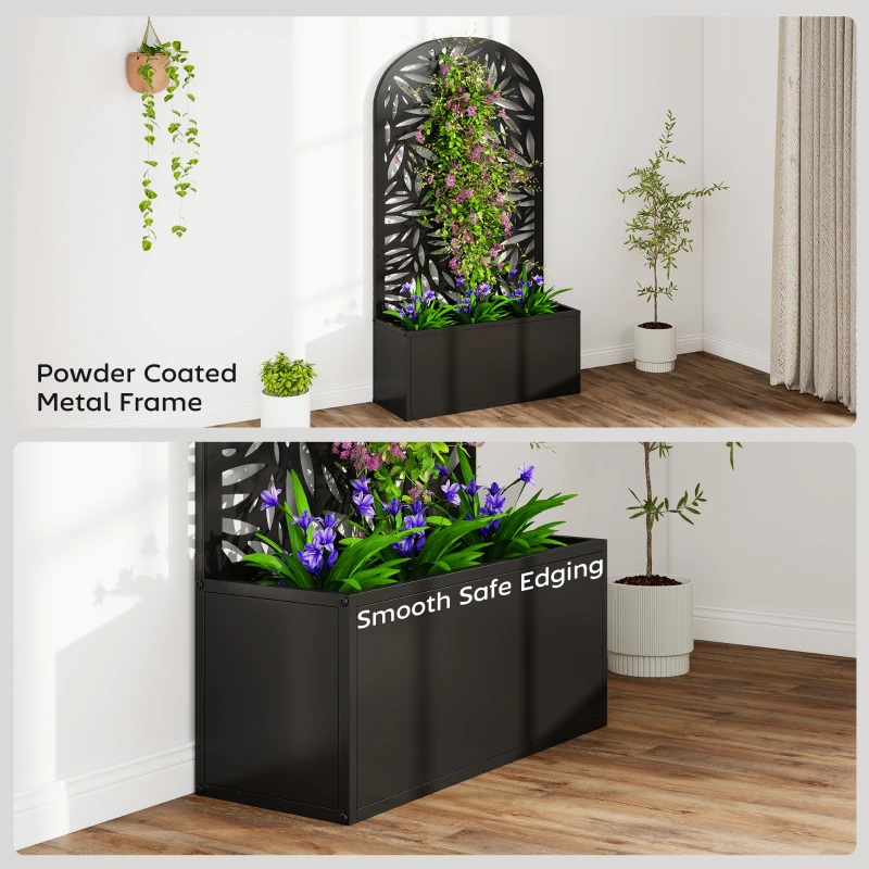 Outsunny Metal Garden Bed for Garden with Trellis, Wall Mounted or Freestanding Raised Planter with Curved Privacy Screen