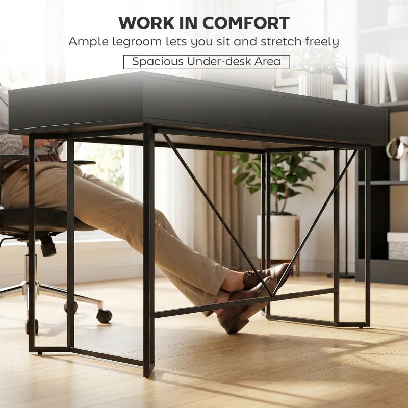 HOMCOM Małe Biurko Komputerowe z 2 Szufladami, Duży Blat Roboczy 120 x 60 x 77 cm, Czarny