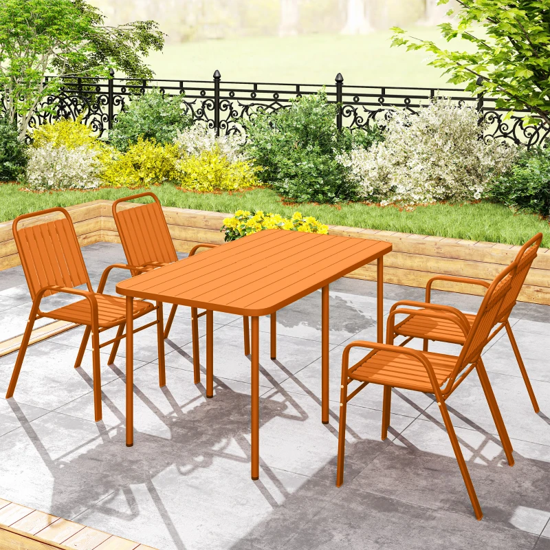 Outsunny Set 4 Sedie da Giardino Impilabili con Braccioli, 56x66x91 cm, Arancione