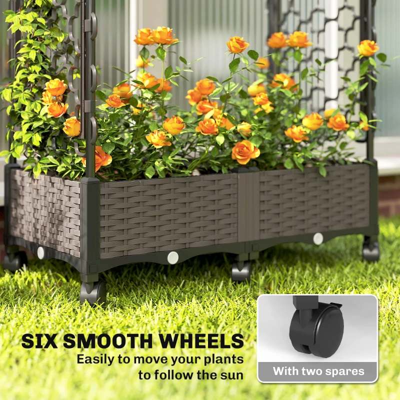 Outsunny Raised Garden Bed with Arch Trellis, Raised Bed for Garden on Wheels with Side Trellis, Self Watering Planter Box